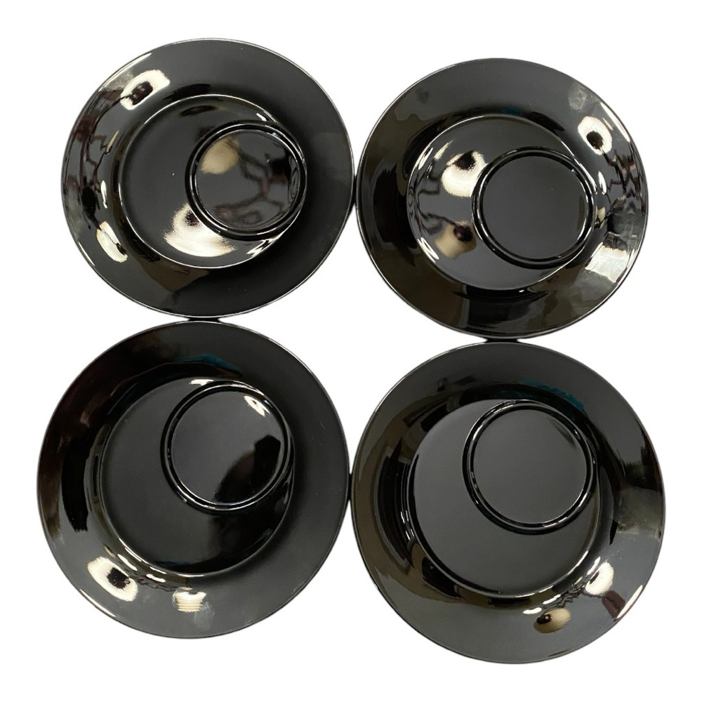 Vintage L.E. Smith Black Amethyst Glass Saucers Set of 4, Scalloped Mt Pleasant